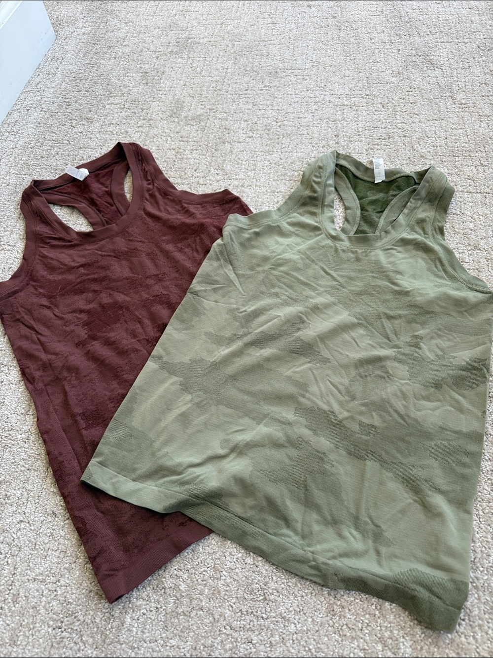 ‼️set of 2‼️ Athleta Racerback Tanks Army Green and Dusty Red Camo size M